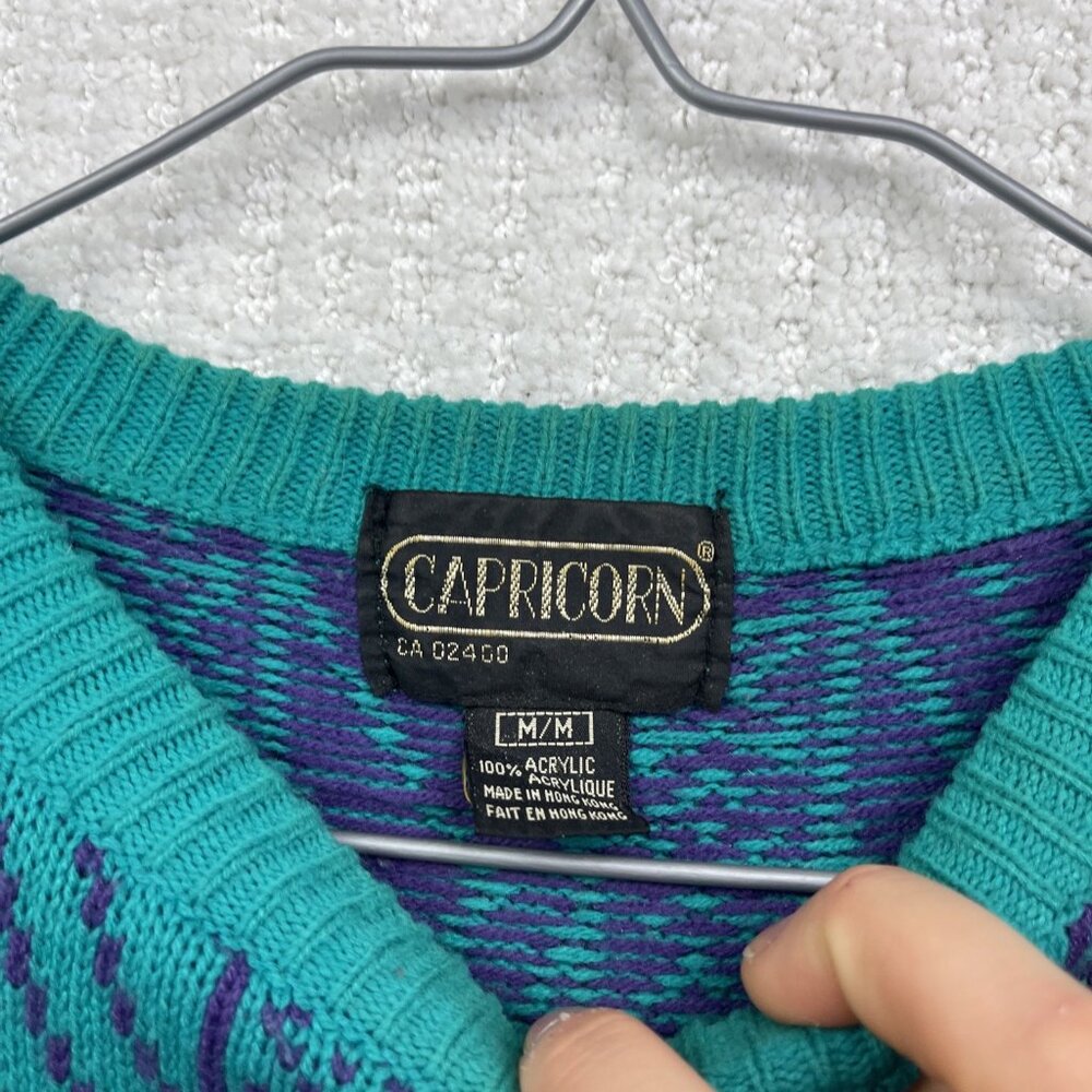 VTG Capricorn Crewneck Knit Grandpa Sweater Men Sz M Psychedelic's Geometric AOP - Picture 7 of 15